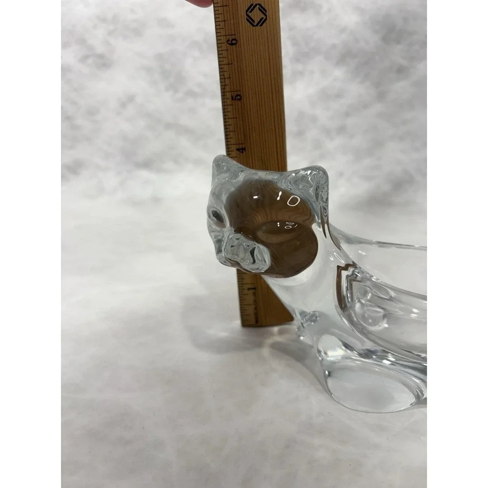 Carole Stupell Collection Clear Glass Cat Figurine Dish Trinket Bowl Vintage Art